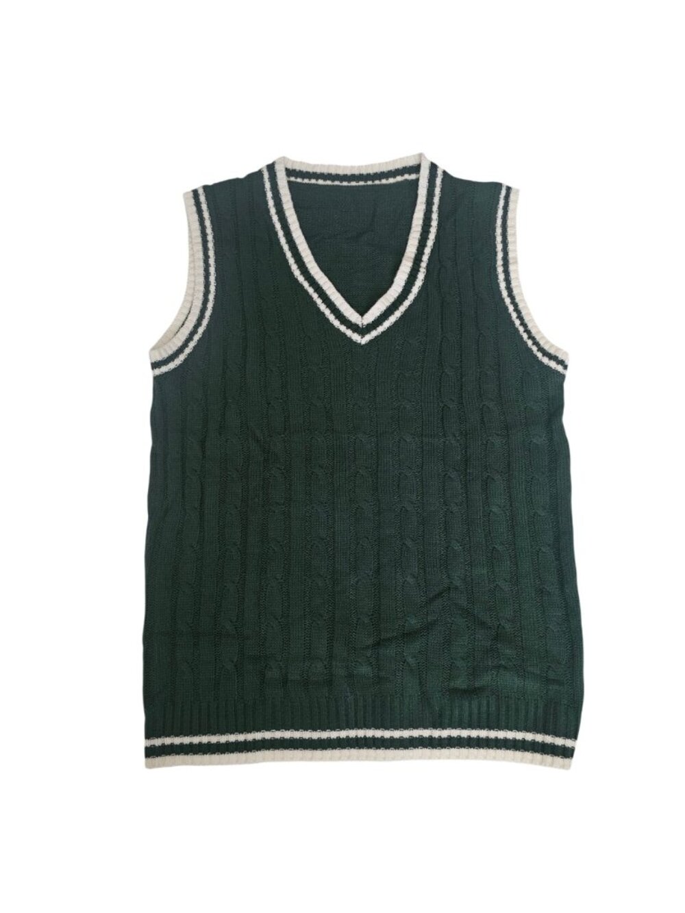 Manfinity Unisex Adult Dark Green Cable Knit V-Neck Sweater Vest Size‎ Large - Picture 2 of 16